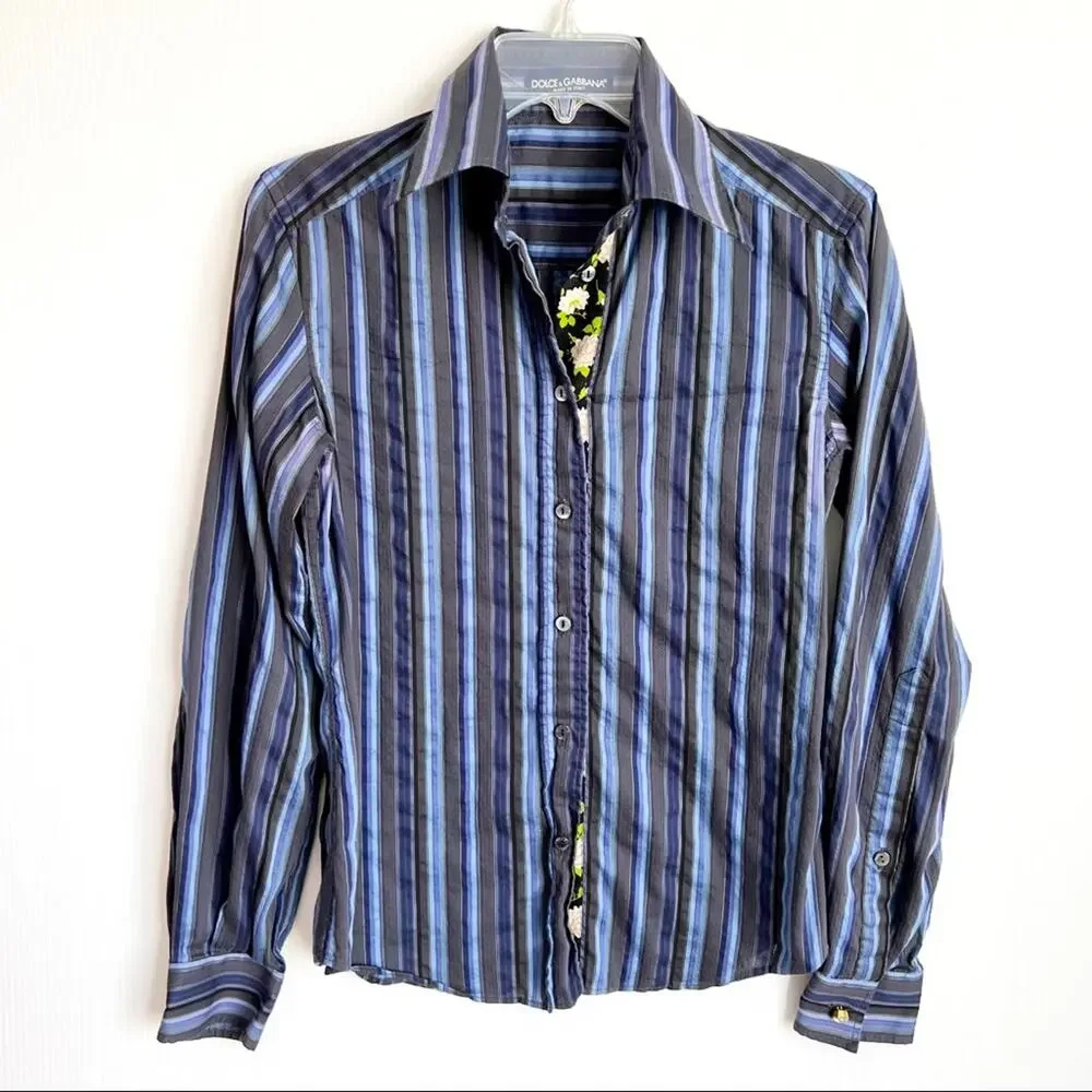 Dolce & Gabbana Y2K 2000’s Striped Floral Button Down Blouse 38 - Picture 1 of 11